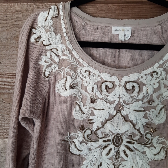 Meadow Rue Tan Sweater with Beading and Embroidery - Picture 3 of 5